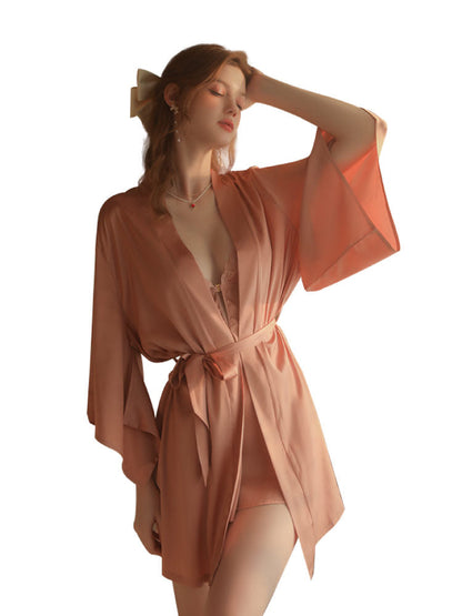 Lace Dress with Cross Front Closure Sleepwear Nightgown Robe