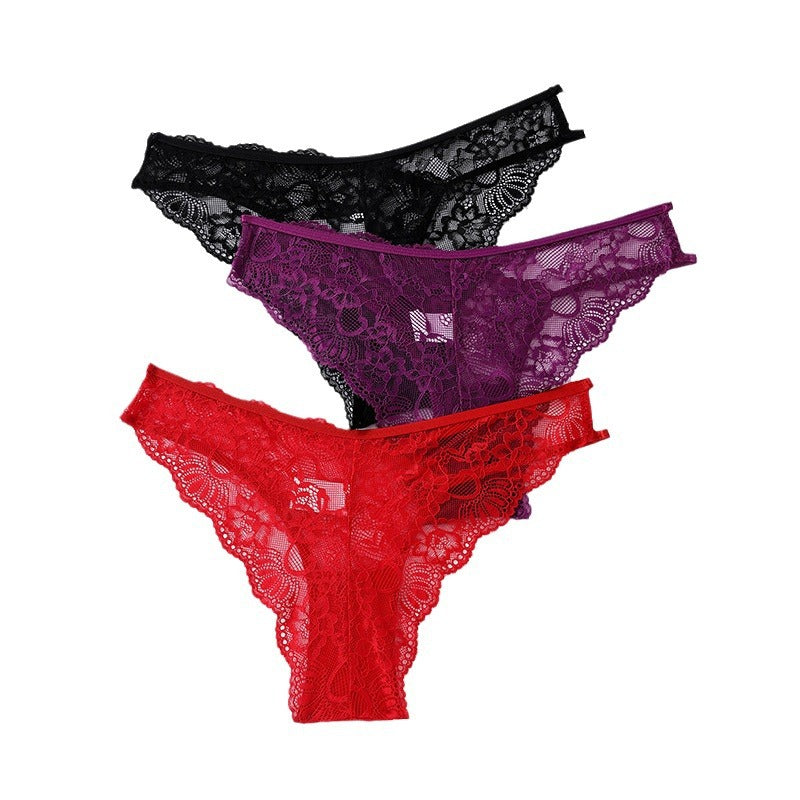 Sexy Women's Low Rise Lace G-String Panties Strappy Design with Breathable Cotton Crotch
