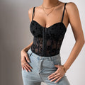 Low-Cut See-through Sling Stitching Mesh Fishbone Girdle Short