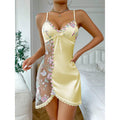 Mesh Floral Embroidery Lace Edge Transparent Nightdress Satin Suspender Dress