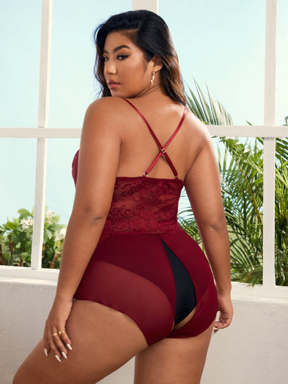 Large Size One-piece See-through Crotchless Sexy Temptation Lingerie Set
