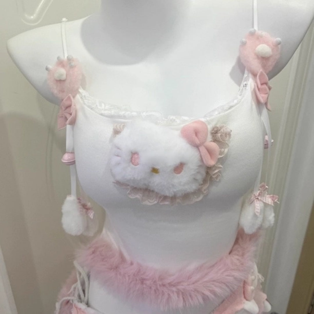 Cute Kitten Suspender Jeans Sexy Lingerie Set