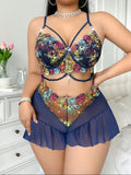 Plus Size Mesh Flower Color Embroidery Sexy Lingerie