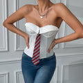 Low-Cut Hot Girl Tie Solid Color Fishbone Lace-up Steel Ring Top