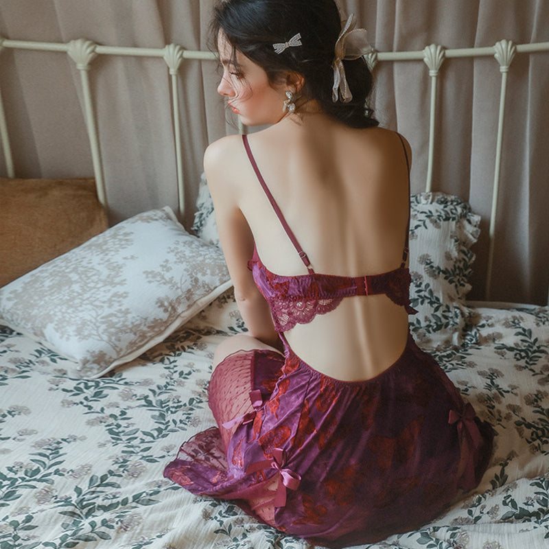 Butterfly Print Silk Nightgown & Robe