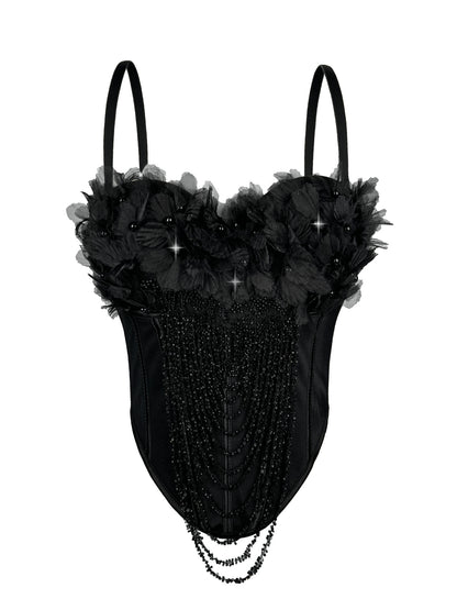 Handmade Flower Tassel Backless Sling Corset