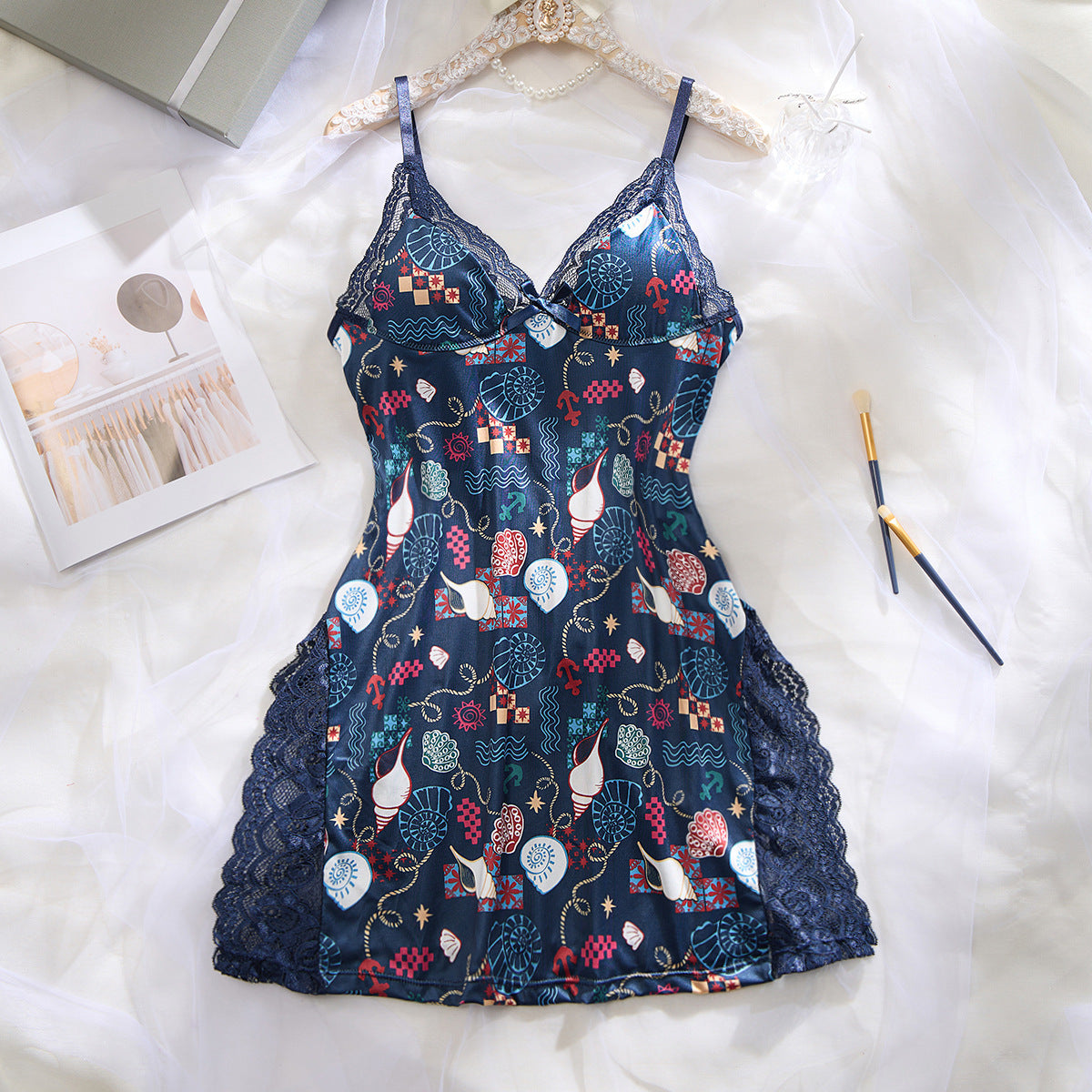 Women's Sexy Lace Babydoll Slit Halter Dresses Slip Nightgown