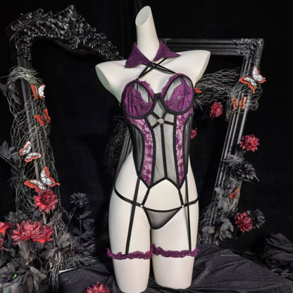 Purple Lace Sheer Bodysuit Uniform