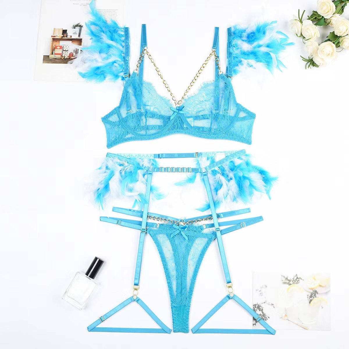 Metal Chain Lace Feather Lace Sexy Lingerie