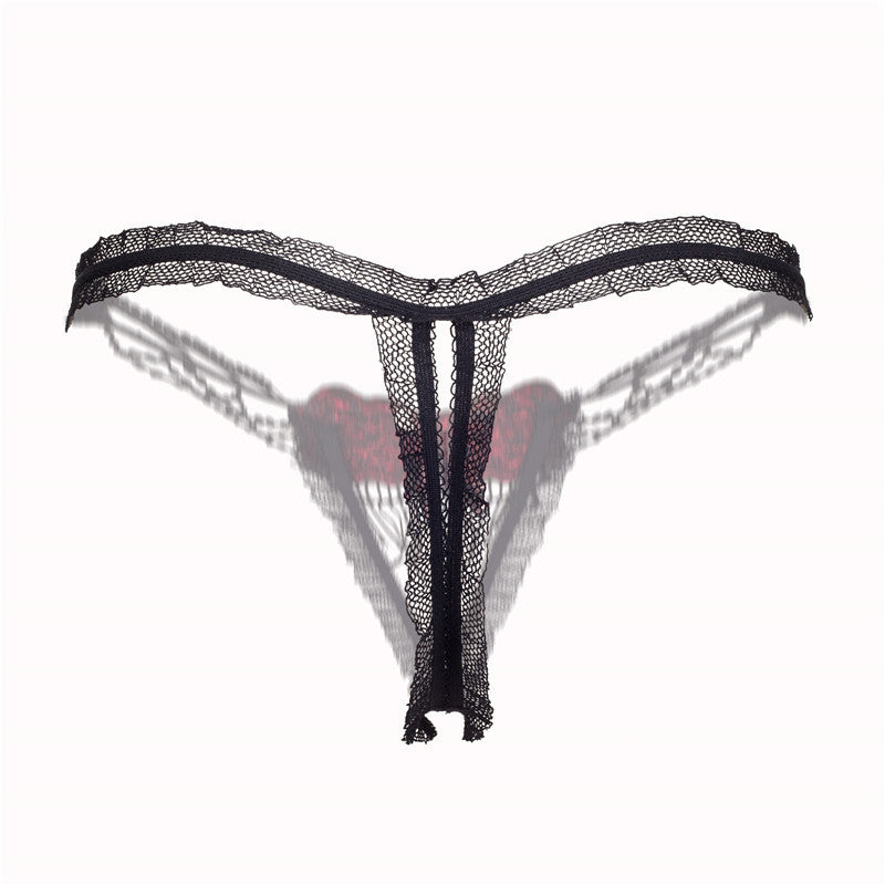 Sexy Open Crotch Mesh Flower Embroidery Thong