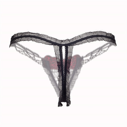 Sexy Open Crotch Mesh Flower Embroidery Thong