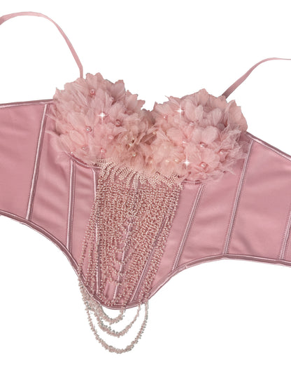 Handmade Flower Tassel Backless Sling Corset