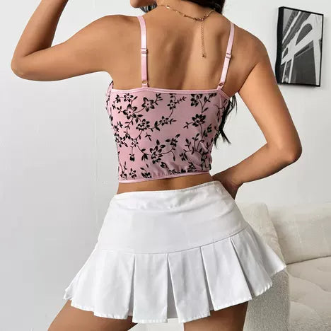 Low-Cut See-through Sling Stitching Mesh Fishbone Girdle Short