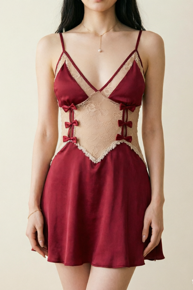 Sweet Bow Lace See-through Slip Nightdress