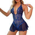 Sexy Plus-Size Lingerie Ensemble Lace Bodysuit Mesh Chemise with V-Neck Crotchless Design