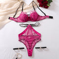Erotic Lingerie Set See-Through Comfortable Mesh Push-Up Bra Three-Piece Set