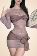 Lace Fake Two-Piece Tube Top French Style Long Sleeve Hip Skirt