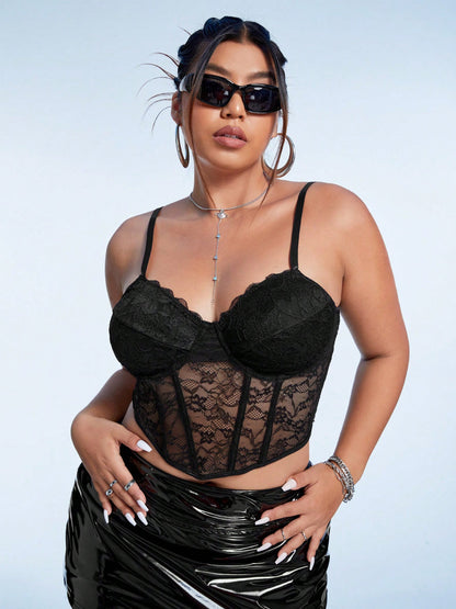 Plus Size Camisole Tube Top Lace See-through Women's Top