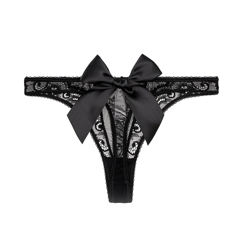 Alluring Women's Low Rise Thong Panties Featuring Bowknot Sheer Design for a Seductive Style