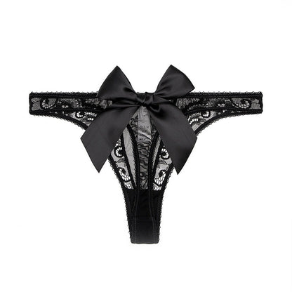 Alluring Women's Low Rise Thong Panties Featuring Bowknot Sheer Design for a Seductive Style
