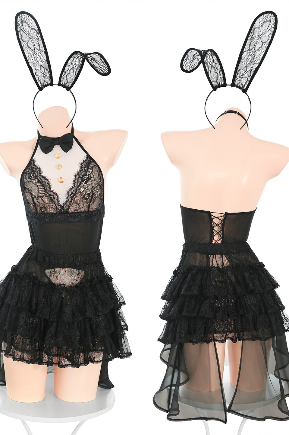 Miss Rabbit Deacon Black and White Contrast Color Dress Suit with Bunny Headband