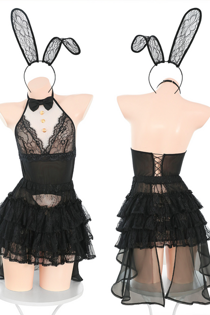 Miss Rabbit Deacon Black and White Contrast Color Dress Suit with Bunny Headband