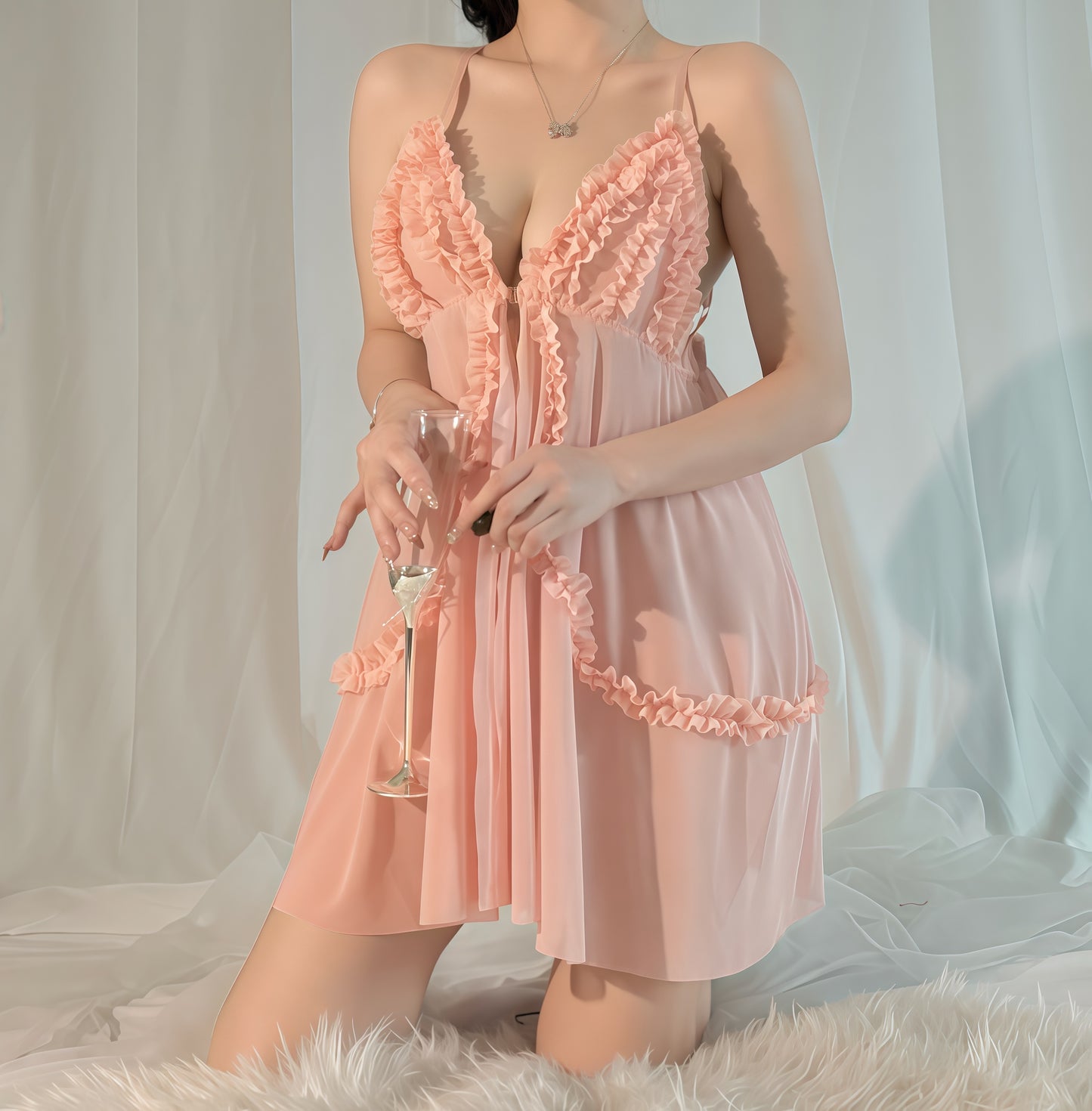 Plus Size Lace Backless See-through Mesh Camisole Nightdress