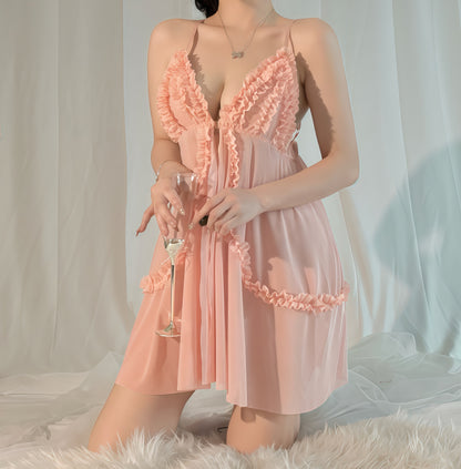 Plus Size Lace Backless See-through Mesh Camisole Nightdress