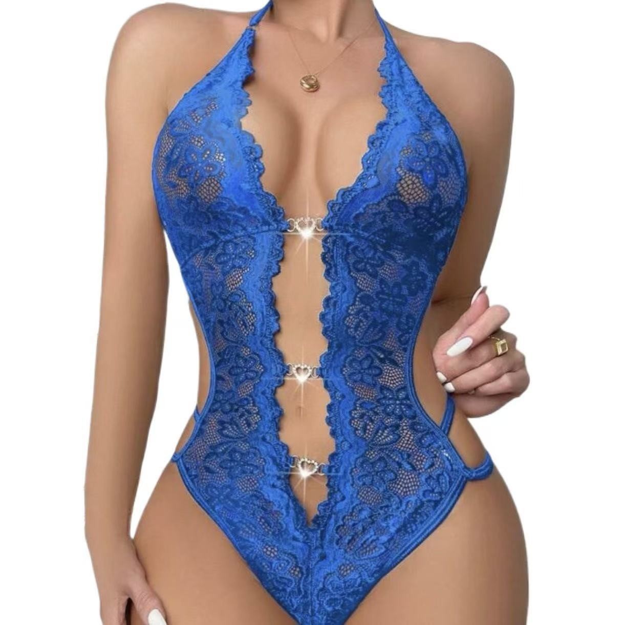 Halter Neck Lace Rhinestone Slim-fit Dress