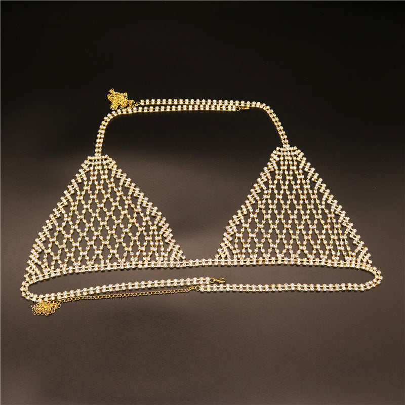 Rhinestones Body Chain Suit Silver Crystal Bikini Bra Underwear Sexy Body Jewelry Accessories