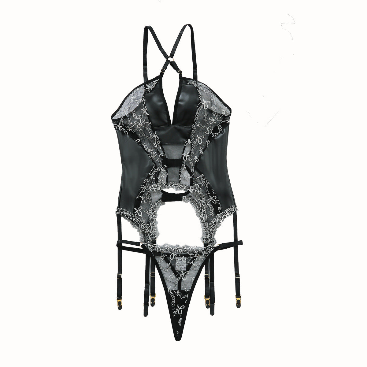 Mesh Temptation Body Shaping Gathered Sexy Hollow Underwear Two Piece Set