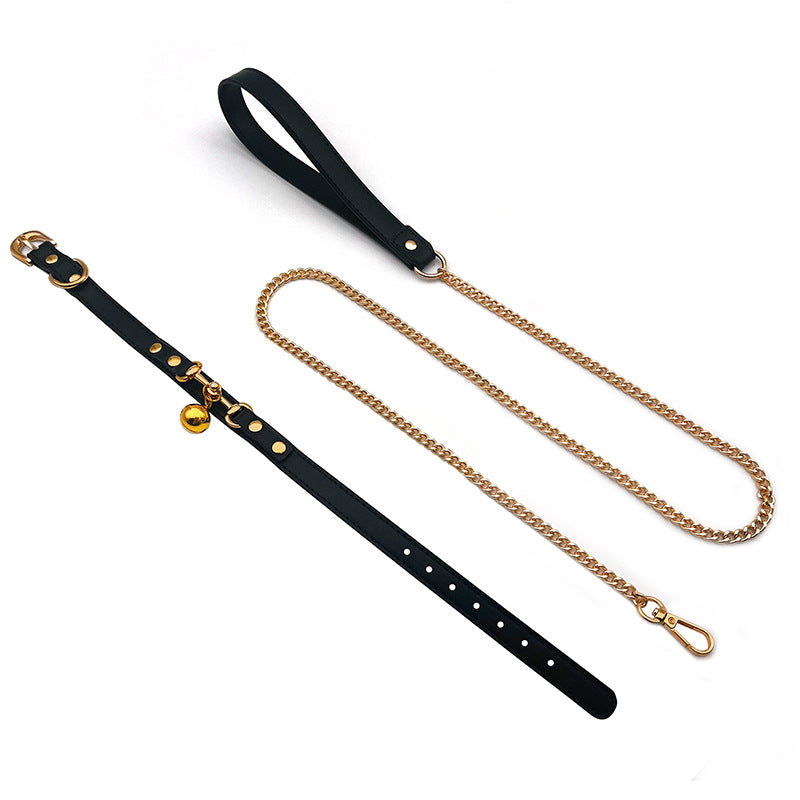 Bell Leather Collar with Hand Holding Rope