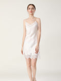 100% Mulberry Silk Sensual V-Neck Lace Nightgown