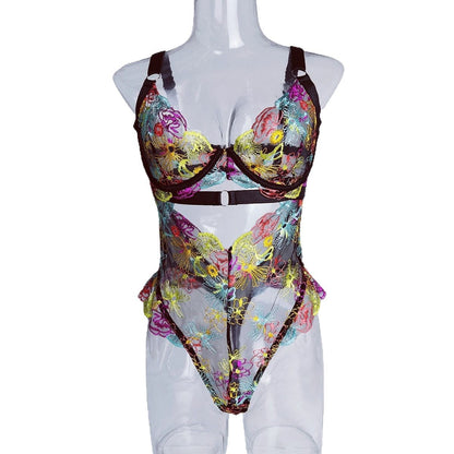 Colorful Flowers Embroidered Sexy Lingerie