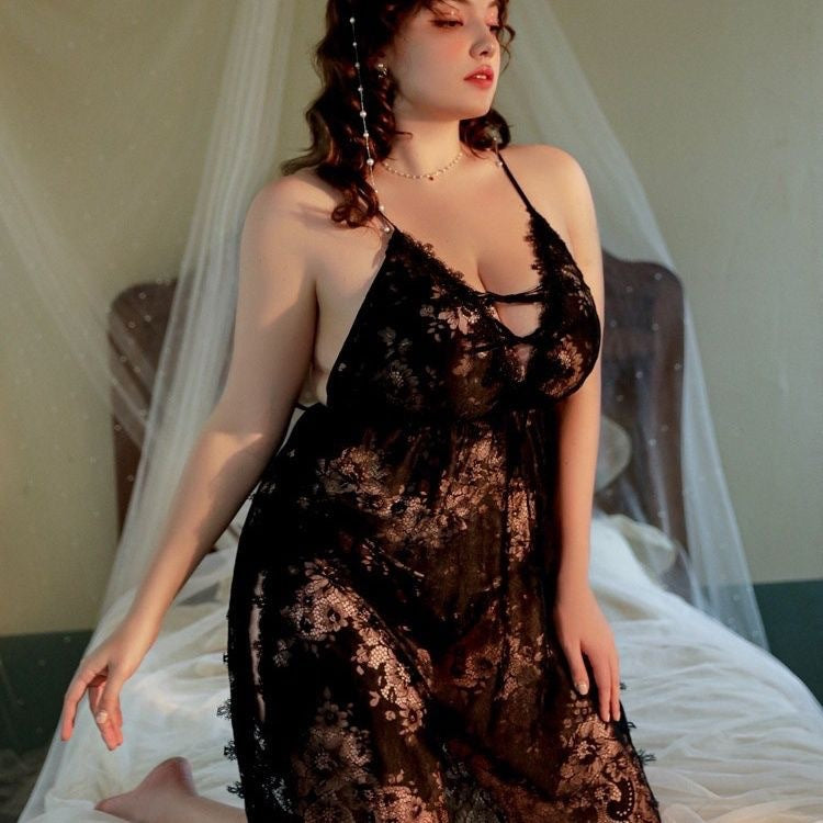 Plus Size Side Slit Lace Slip Nightdress