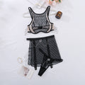 Sexy Hollow Fishnet Temptation Underwear Three Piece Set