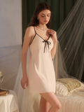 Satin Deep V Bow Detail Slip Dress Nightgown
