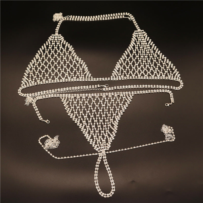 Rhinestones Body Chain Suit Silver Crystal Bikini Bra Underwear Sexy Body Jewelry Accessories