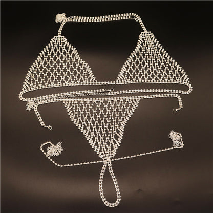Rhinestones Body Chain Suit Silver Crystal Bikini Bra Underwear Sexy Body Jewelry Accessories