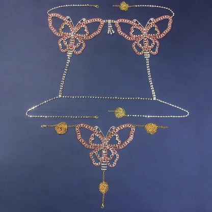 Butterfly Rhinestone Body Chain Set