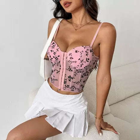 Low-Cut See-through Sling Stitching Mesh Fishbone Girdle Short