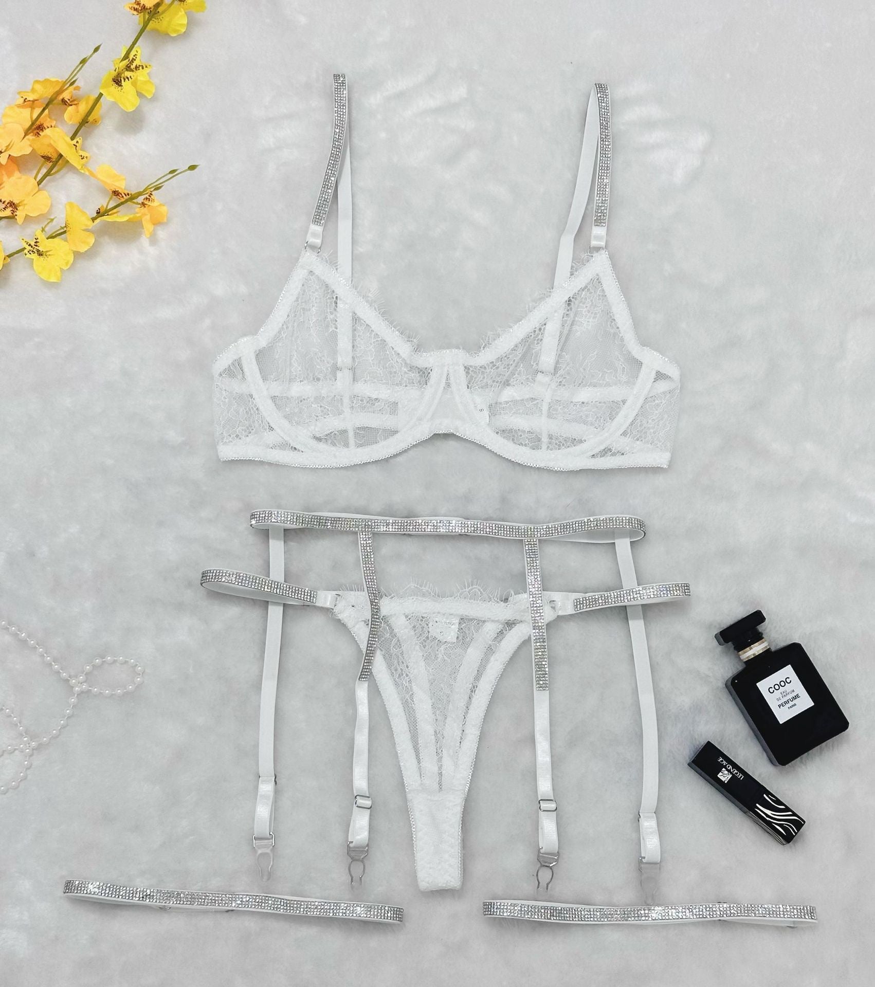 Lace T-Back Garter Four-Piece Sexy Lingerie