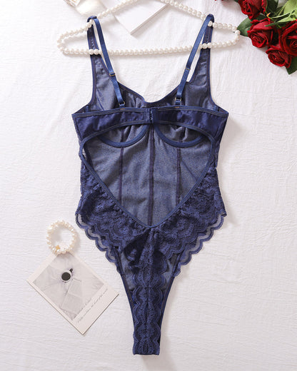 Backless Lace Denim Bodysuits