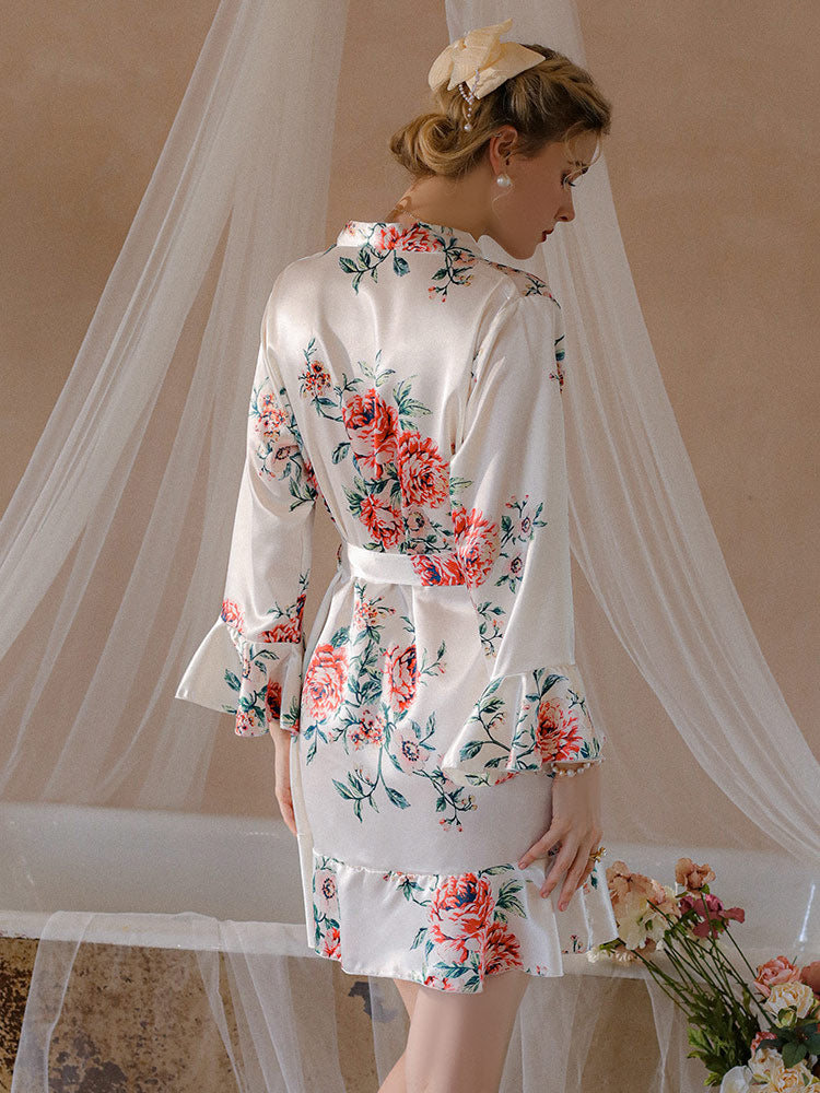 Ice Silk Floral Sexy Sleepwear Robe