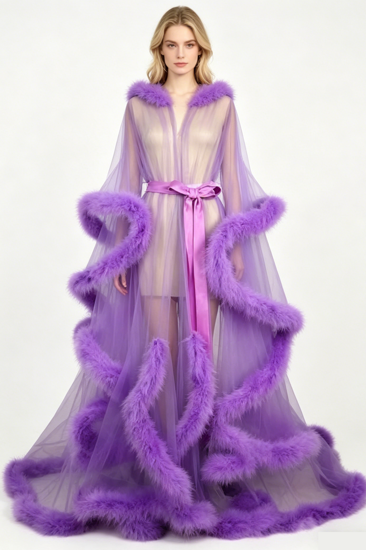 Sexy Feather Bell Sleeve Trailing Dress