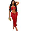 Sexy 2-Piece Dress Set PU Leather Metal Buckle-Embellished Crop Top Split Package Hip Skirt