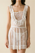 French Style Sheer Lace Babydoll with Open Back