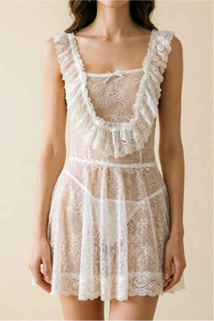 French Style Sheer Lace Babydoll with Open Back