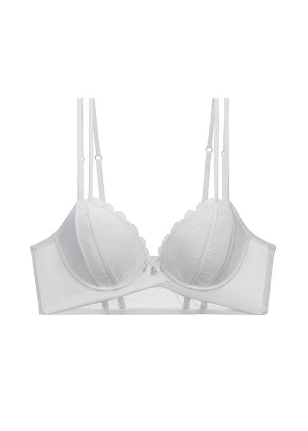 Underwired White Lace Long Bra