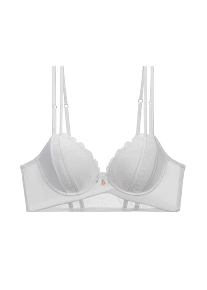 Underwired White Lace Long Bra
